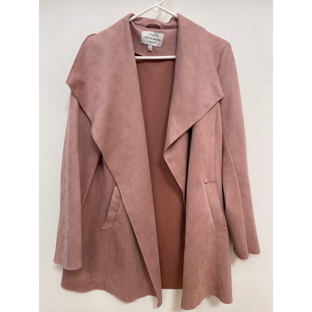 Haute Monde Los Angeles Mauve Pink Faux Suede Open Front Drape Jacket Large